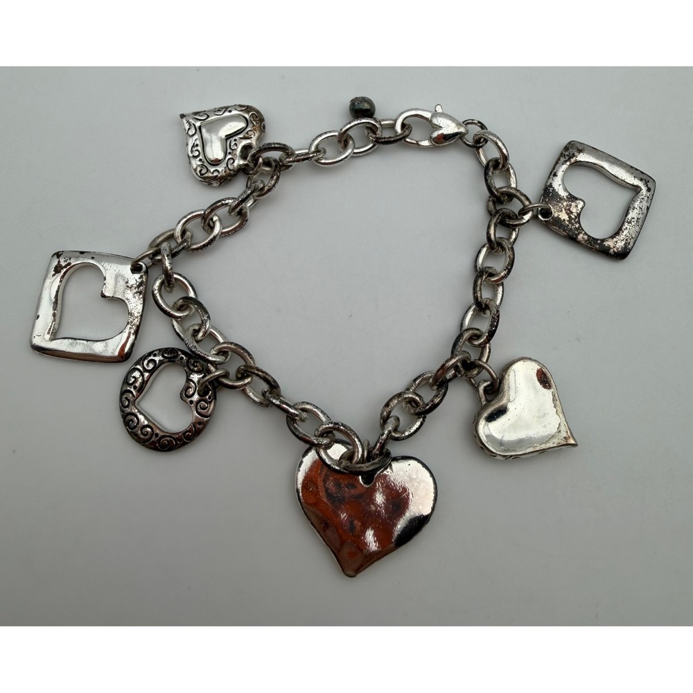 Silver Tone Chunky Heart Charm Rolo Chain Bracelet Heart Clasp Q039